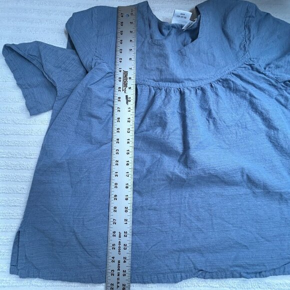 The Vermont Country Women Top 1X Plus Blue Floral Chambray Short Sleeve Blouse - Picture 7 of 9
